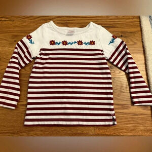 Hanna Andersson Breton Stripe Long Sleeve Top 4T (100 cm) Embroidered Flowers